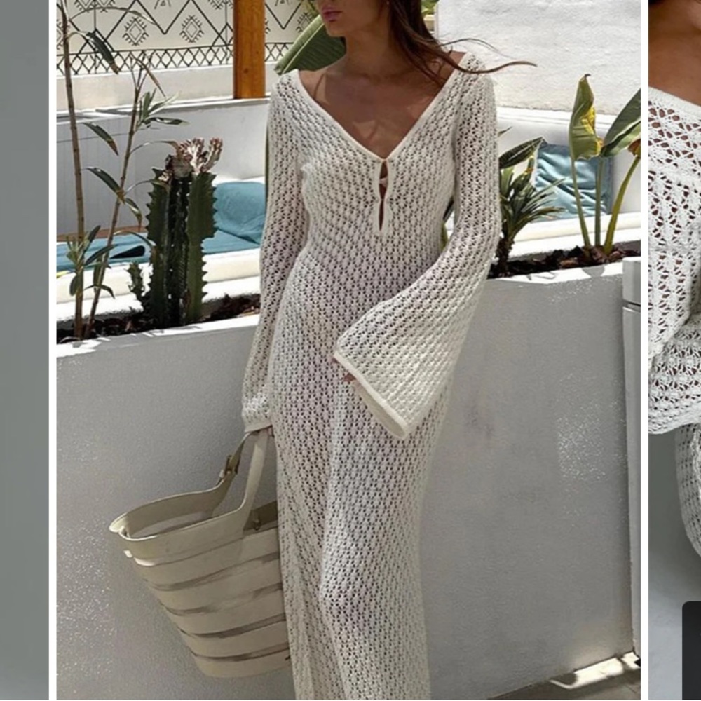 Cover Up Long Sleeve Open Back Long Dress from Commense, small white